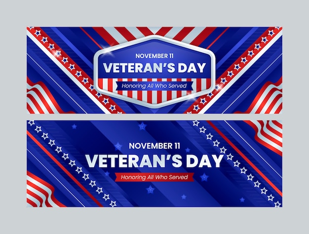 Vector gratuito conjunto de banners horizontales del día de los veteranos degradados