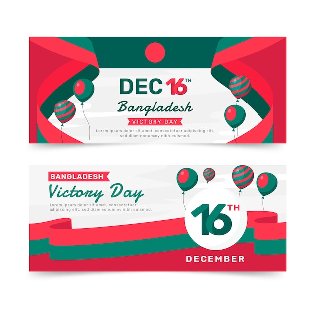 Vector gratuito conjunto de banners horizontales del día de la victoria de bangladesh planos dibujados a mano