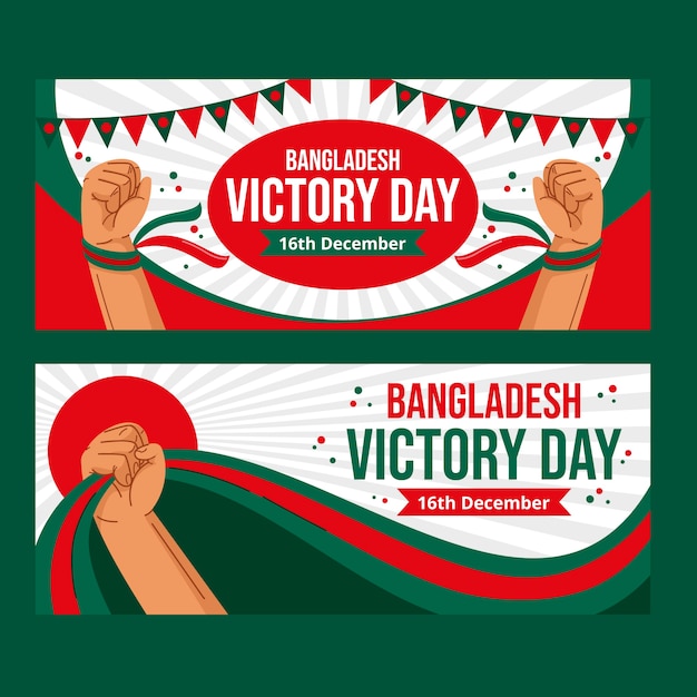 Vector gratuito conjunto de banners horizontales del día de la victoria de bangladesh planos dibujados a mano