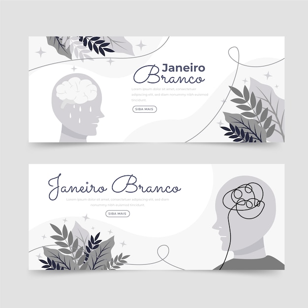 Conjunto de banners horizontales enero planos dibujados a mano