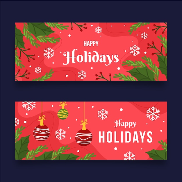 Vector gratuito conjunto de banners horizontales felices fiestas planas dibujadas a mano