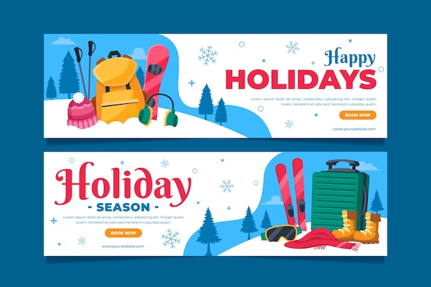 Vector gratuito conjunto de banners horizontales felices fiestas planas dibujadas a mano