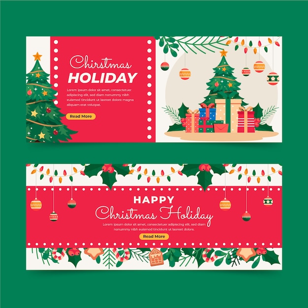 Vector gratuito conjunto de banners horizontales felices fiestas planas dibujadas a mano