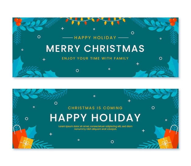 Conjunto de banners horizontales felices fiestas planas dibujadas a mano