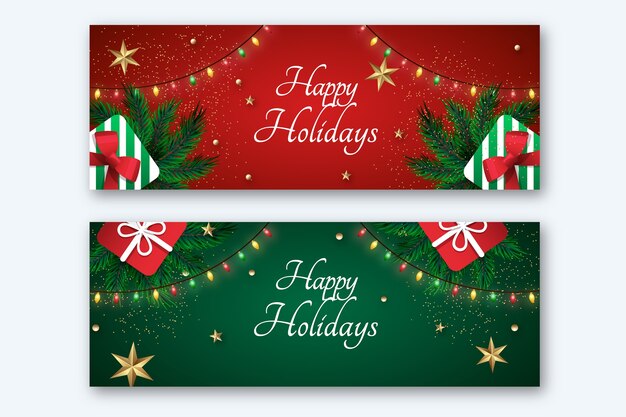 Conjunto de banners horizontales de felices fiestas realistas