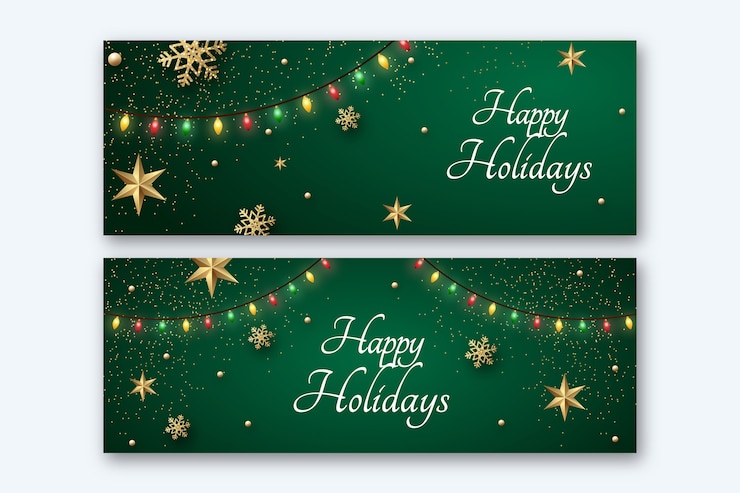 Vector gratuito conjunto de banners horizontales de felices fiestas realistas