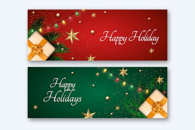 Conjunto de banners horizontales de felices fiestas realistas