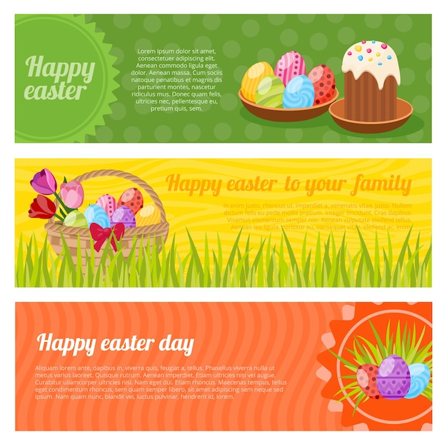 Conjunto de banners horizontales de feliz pascua