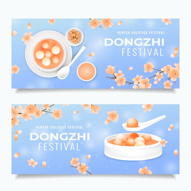 Conjunto de banners horizontales del festival dongzhi realista