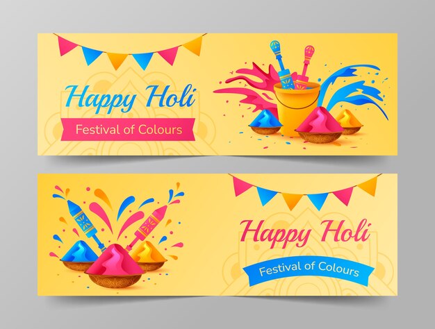 Conjunto de banners horizontales del festival holi degradado