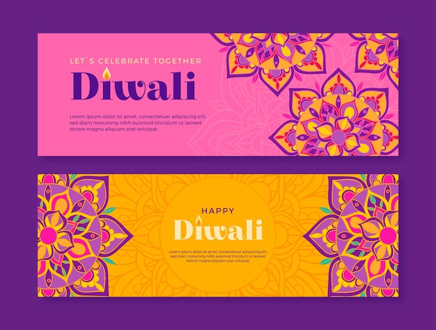 Vector gratuito conjunto de banners horizontales del festival plano de diwali