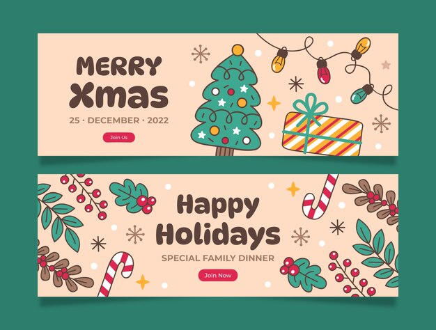 Conjunto de banners horizontales festivos de celebración de navidad