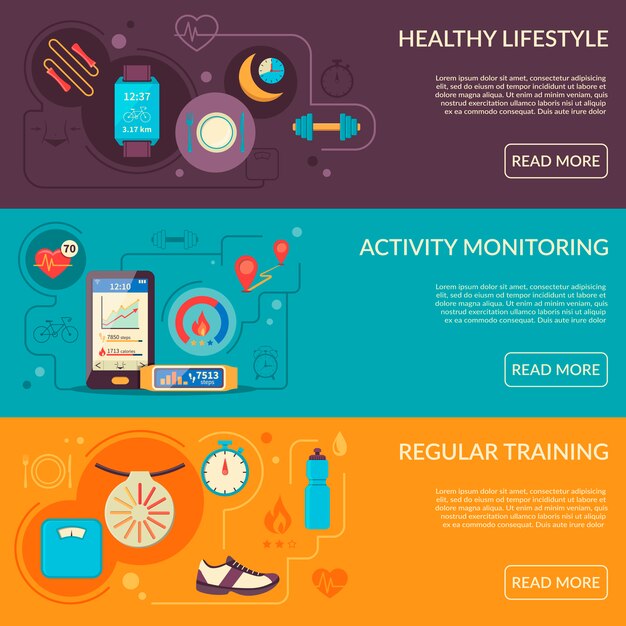 Conjunto de Banners horizontales Fitness Tracker