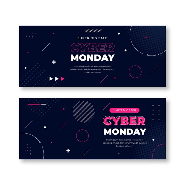 Conjunto de banners horizontales flat cyber monday