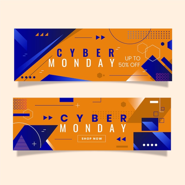 Vector gratuito conjunto de banners horizontales flat cyber monday