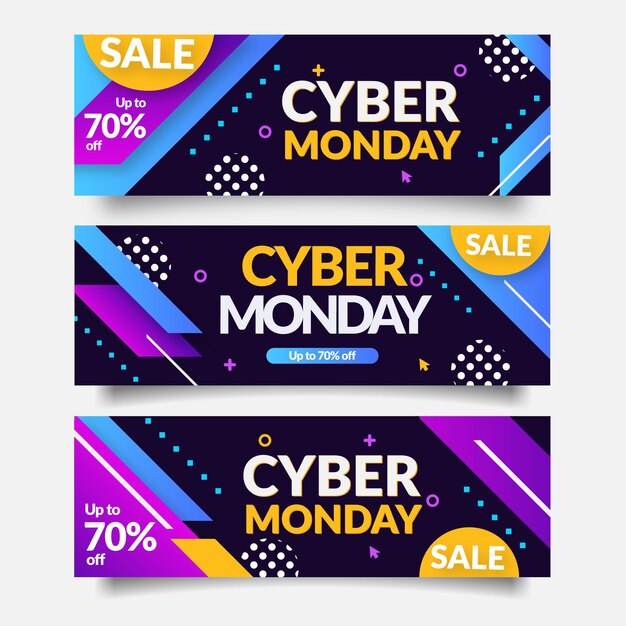 Conjunto de banners horizontales flat cyber monday