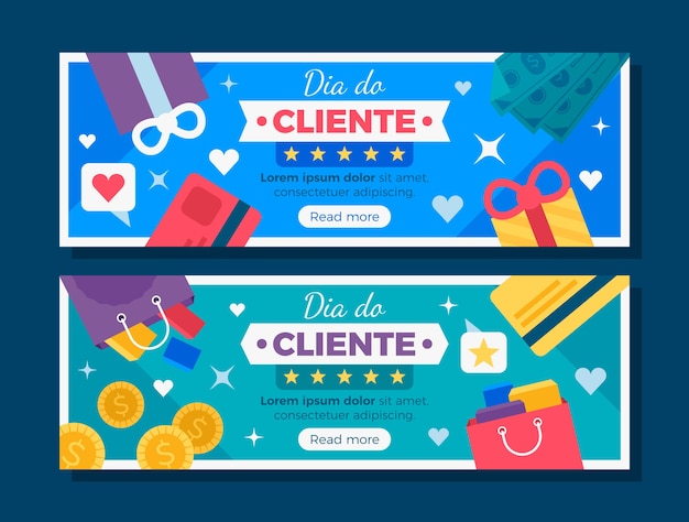 Vector gratuito conjunto de banners horizontales flat dia do cliente