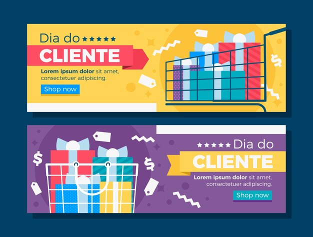 Conjunto de banners horizontales flat dia do cliente