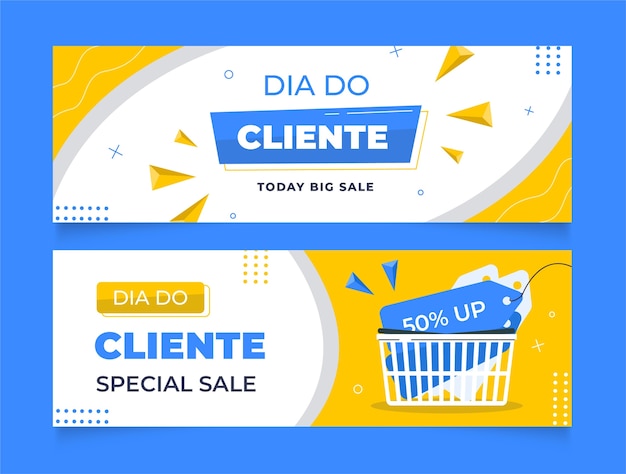 Vector gratuito conjunto de banners horizontales flat dia do cliente