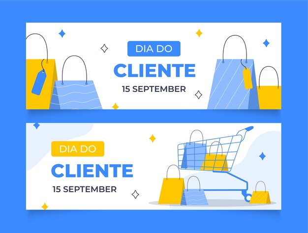 Conjunto de banners horizontales flat dia do cliente