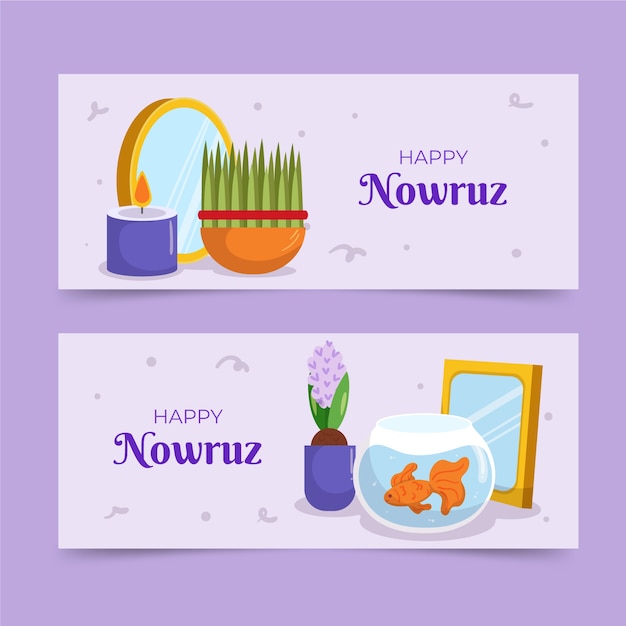 Conjunto de banners horizontales flat happy nowruz