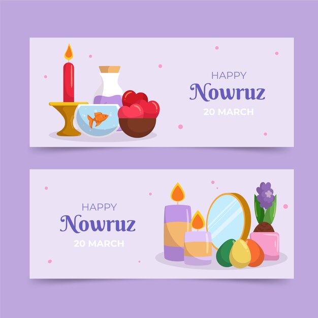 Conjunto de banners horizontales flat happy nowruz