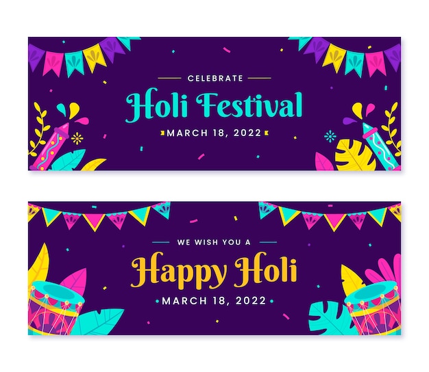 Vector gratuito conjunto de banners horizontales flat holi