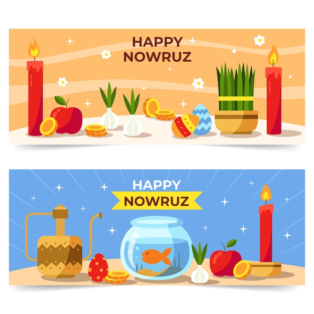 Conjunto de banners horizontales flat nowruz