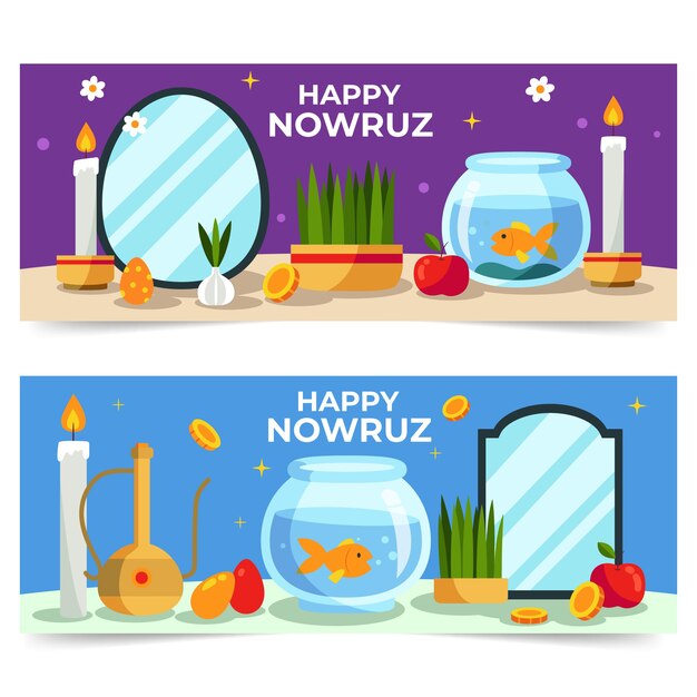 Conjunto de banners horizontales flat nowruz