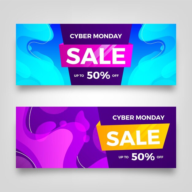 Conjunto de banners horizontales de gradiente cyber monday sale