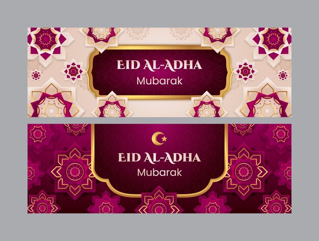 Conjunto de banners horizontales de gradiente eid al-adha
