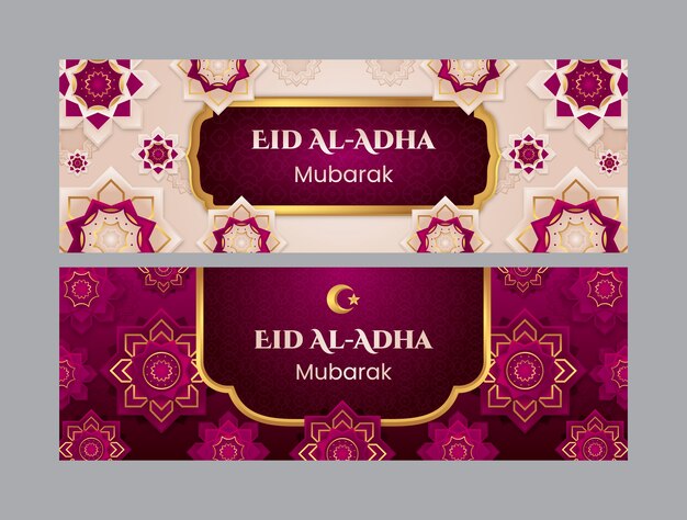 Vector gratuito conjunto de banners horizontales de gradiente eid al-adha