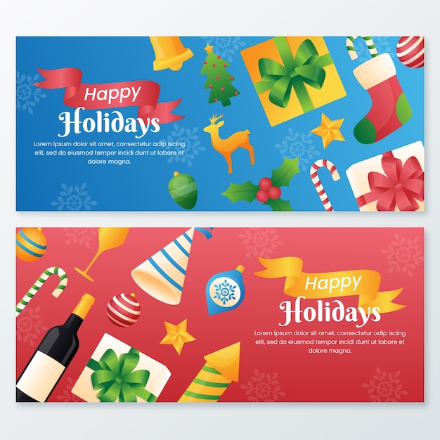 Conjunto de banners horizontales gradiente felices fiestas