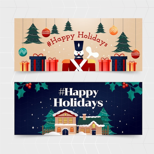 Vector gratuito conjunto de banners horizontales gradiente felices fiestas