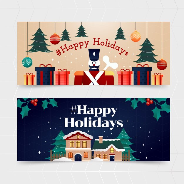 Conjunto de banners horizontales gradiente felices fiestas