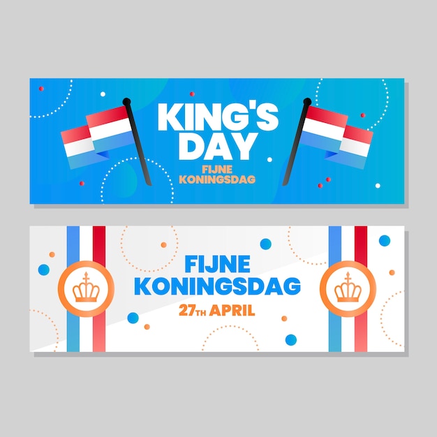 Vector gratuito conjunto de banners horizontales de gradiente koningsdag