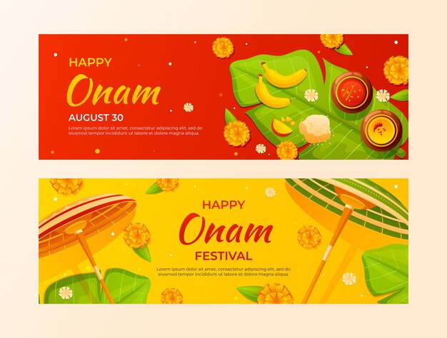 Vector gratuito conjunto de banners horizontales de gradiente onam