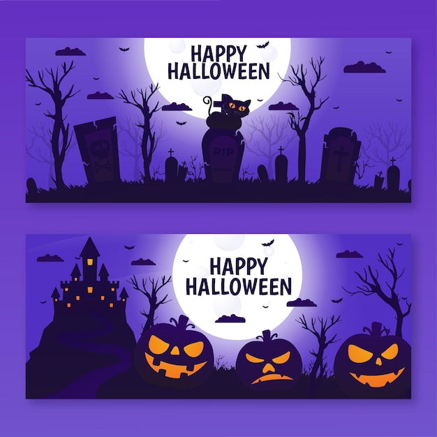 Conjunto de banners horizontales de halloween degradado