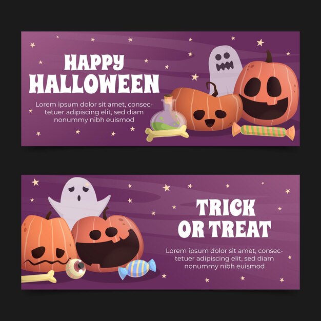 Conjunto de banners horizontales de halloween degradado