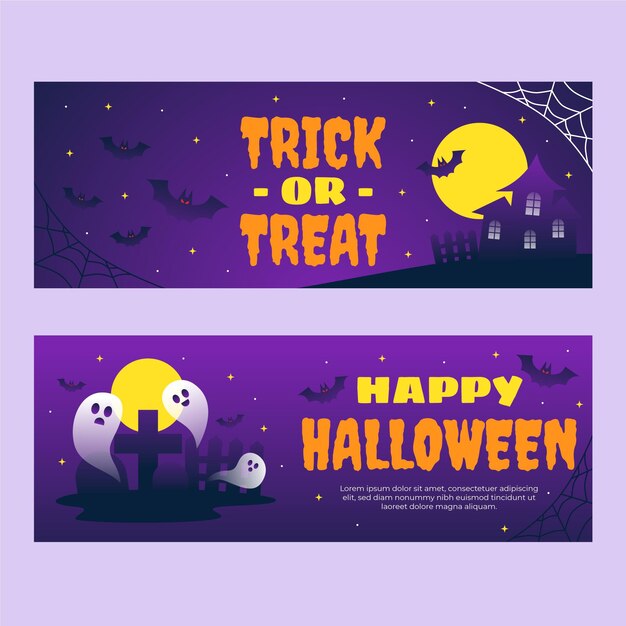 Conjunto de banners horizontales de halloween degradado