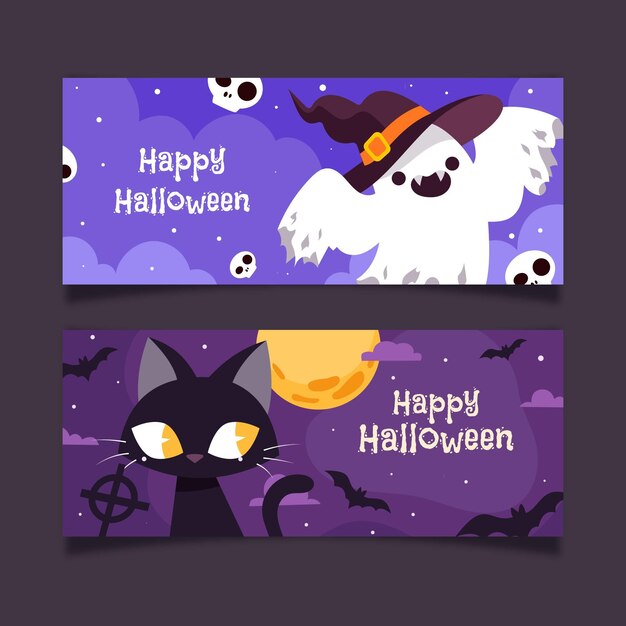 Conjunto de banners horizontales de halloween dibujados a mano