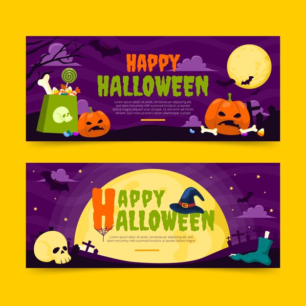 Conjunto de banners horizontales de halloween dibujados a mano