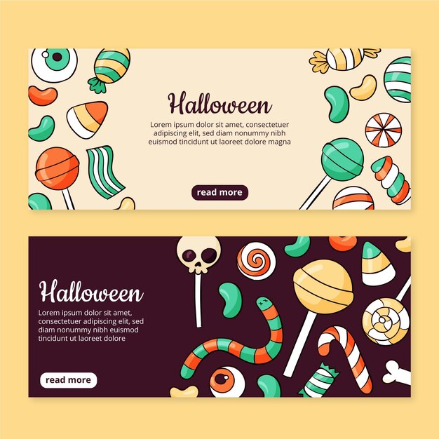 Conjunto de banners horizontales de halloween dibujados a mano