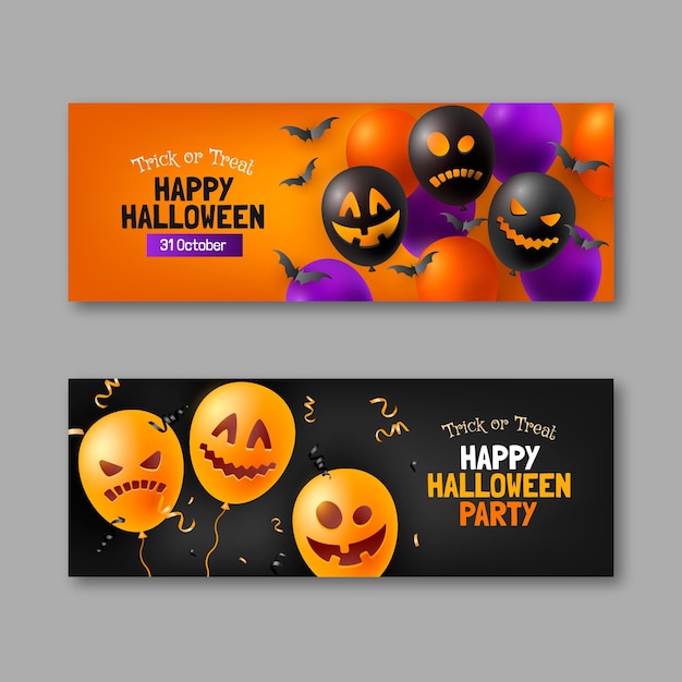 Conjunto de banners horizontales de halloween realista
