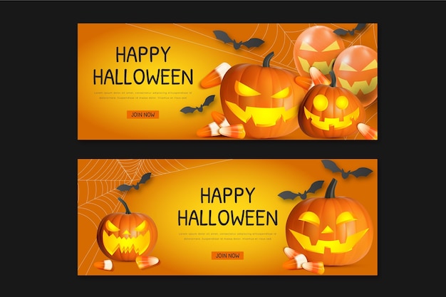 Vector gratuito conjunto de banners horizontales de halloween realista