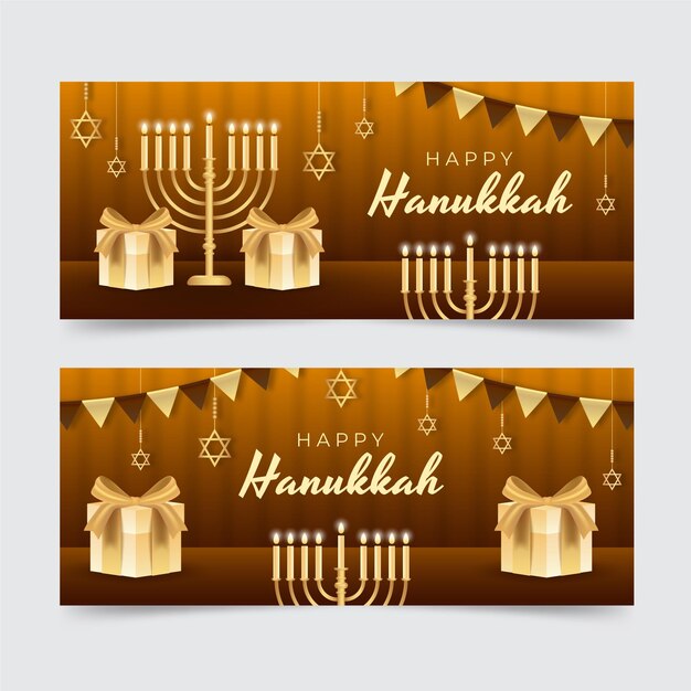 Conjunto de banners horizontales de hanukkah realista