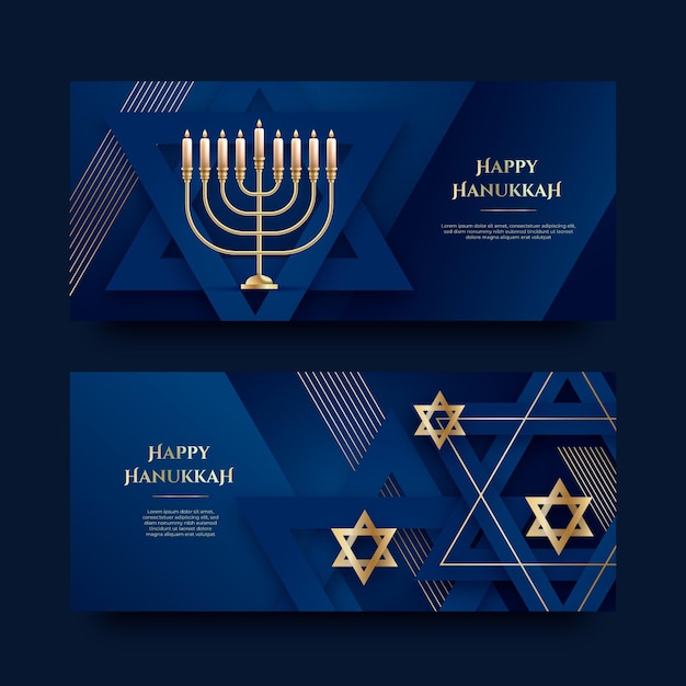 Vector gratuito conjunto de banners horizontales de hanukkah realista