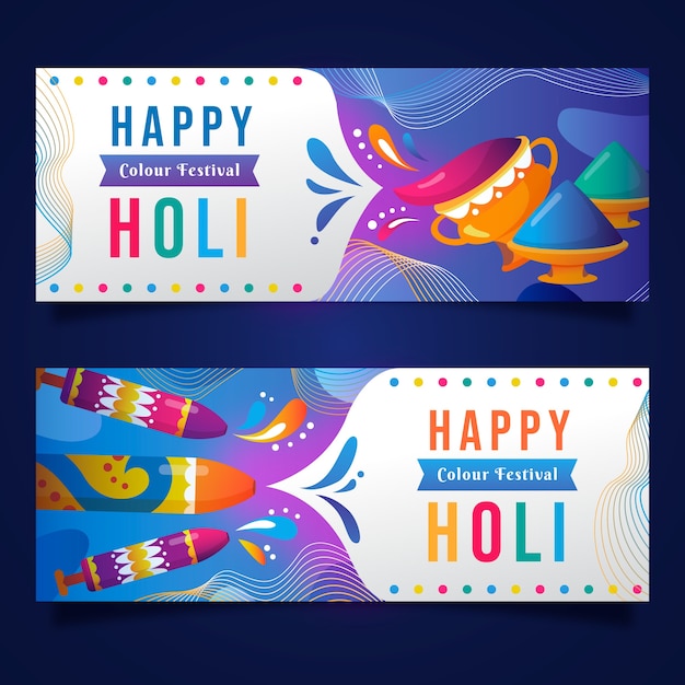 Vector gratuito conjunto de banners horizontales holi degradados