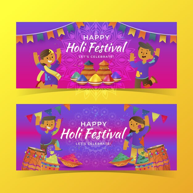 Conjunto de banners horizontales holi degradados