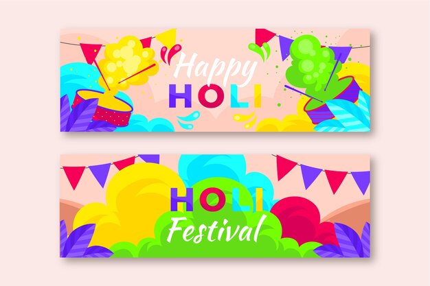 Conjunto de banners horizontales holi planos